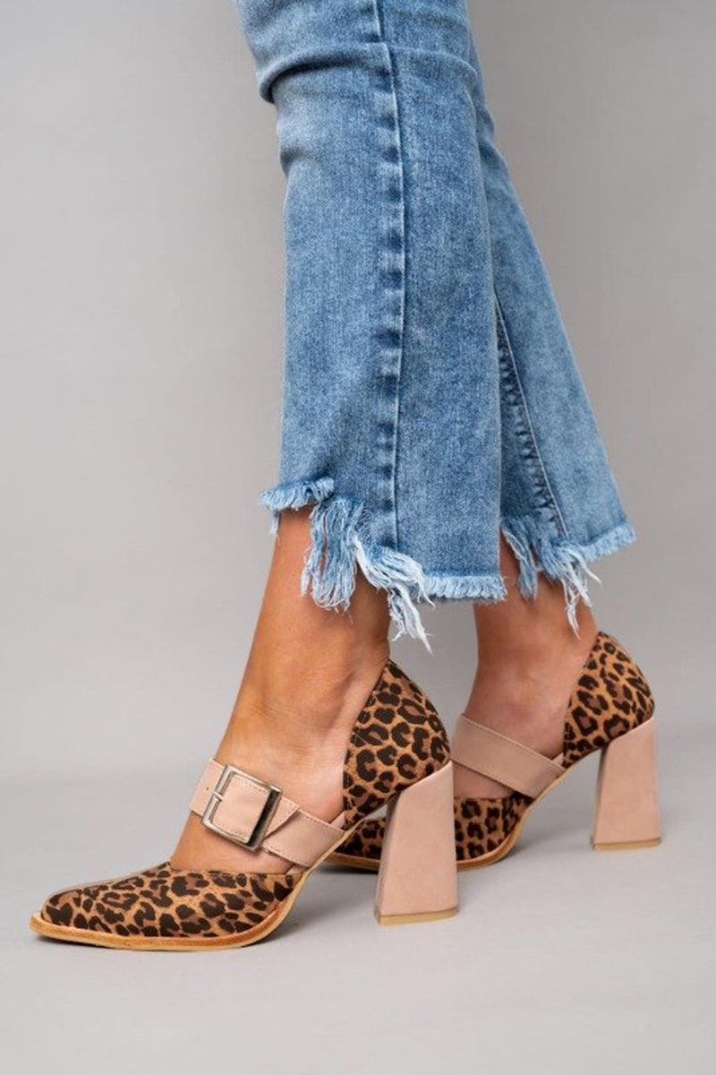 Comfortable Khaki Leopard Heels for Women