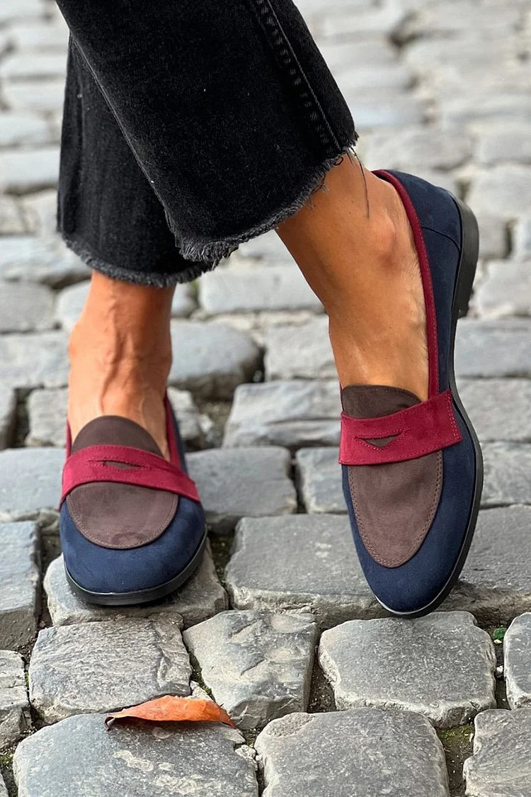 Comfortable Navy Color Block Loafers for Women