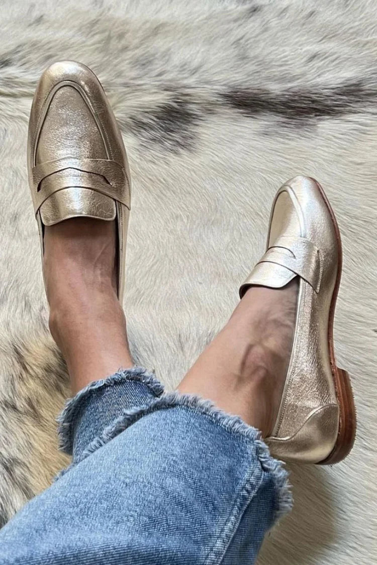 Comfortable Gold Loafers for Women with Metallic Style