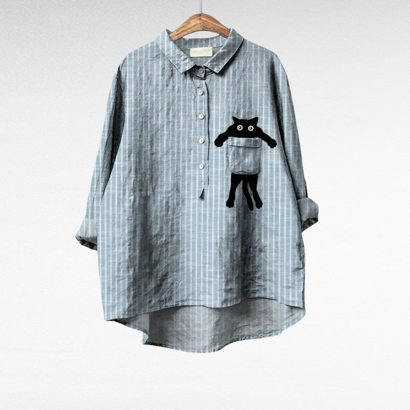 Stylish Gray Blouse for Women with Pocket Casual Style