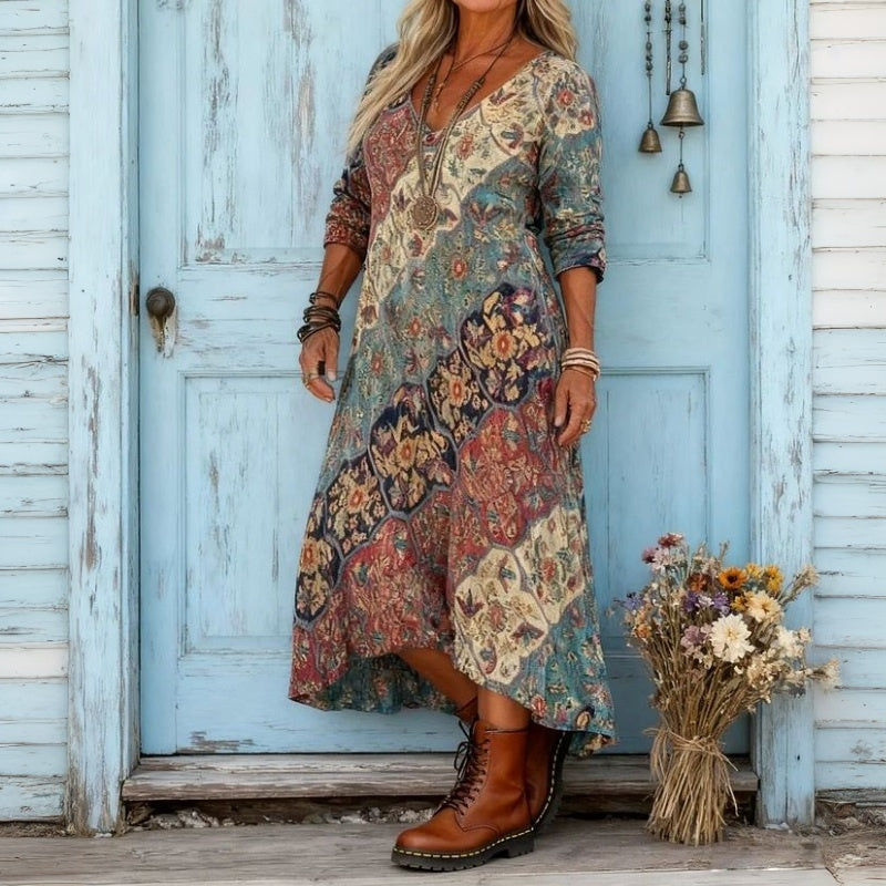 Effortless Floral Mini Dress for Women with Long Sleeve Vintage