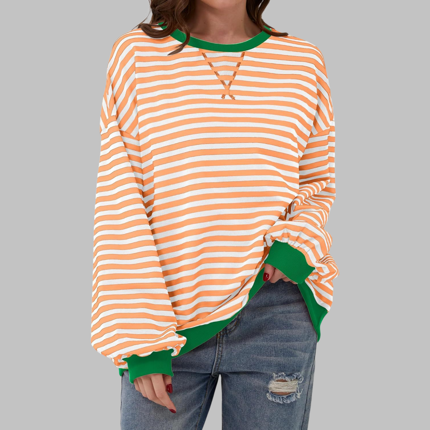 Elegant Striped Knit Sweater for Women with Long Sleeve
