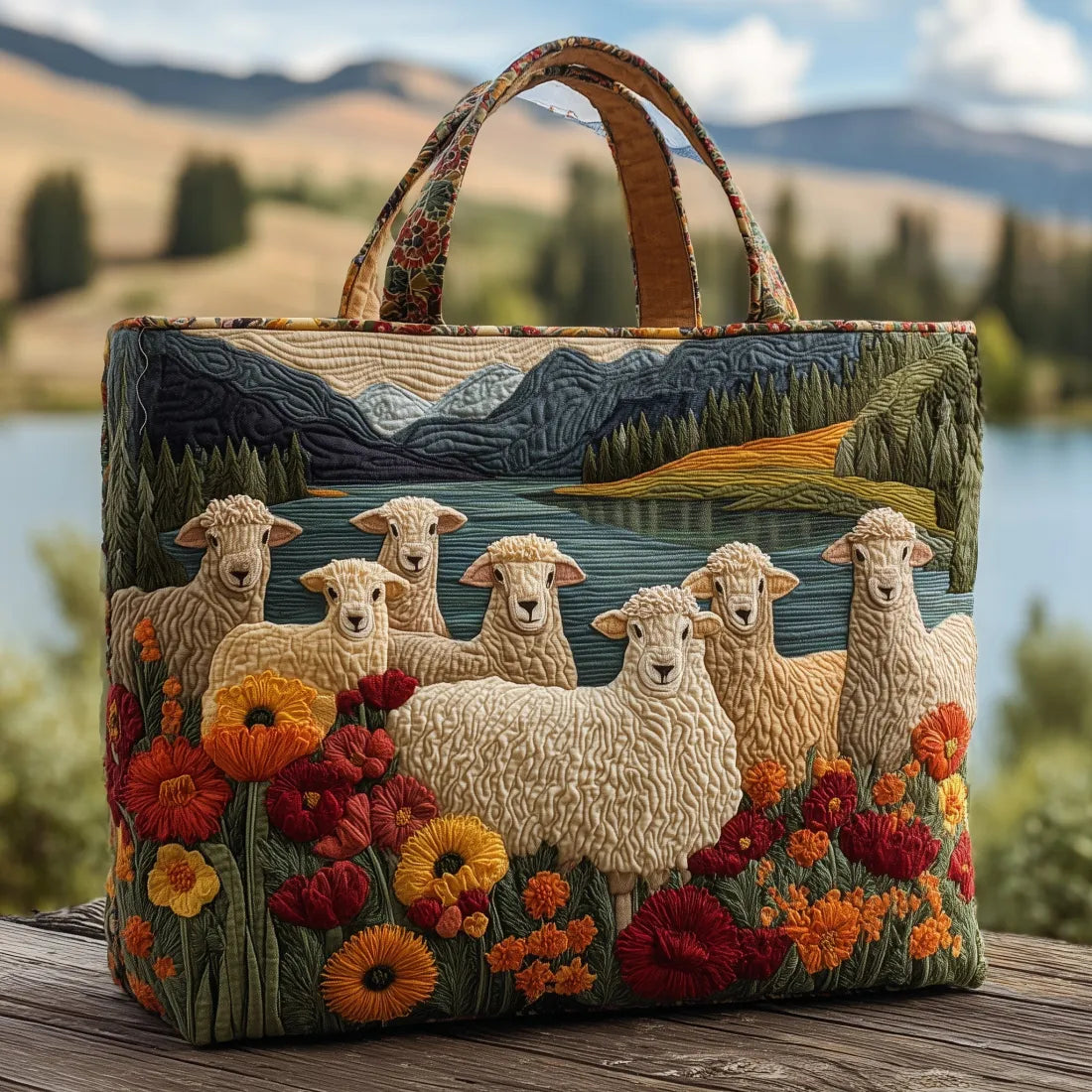 Stylish Floral Tote Bag for Women with Artistic Sheep Design