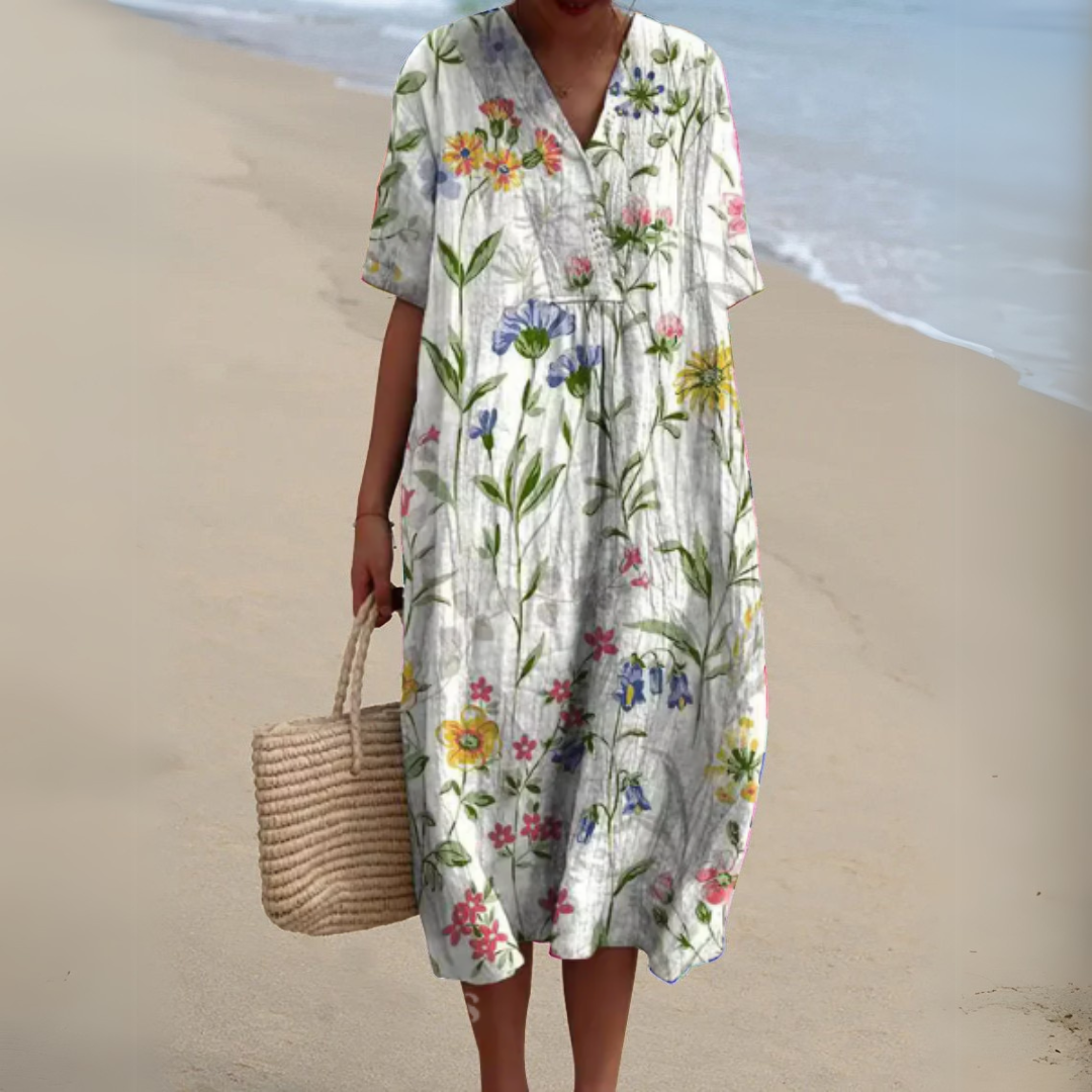 Effortless Flowy Floral Mini Dress for Women with V Neck