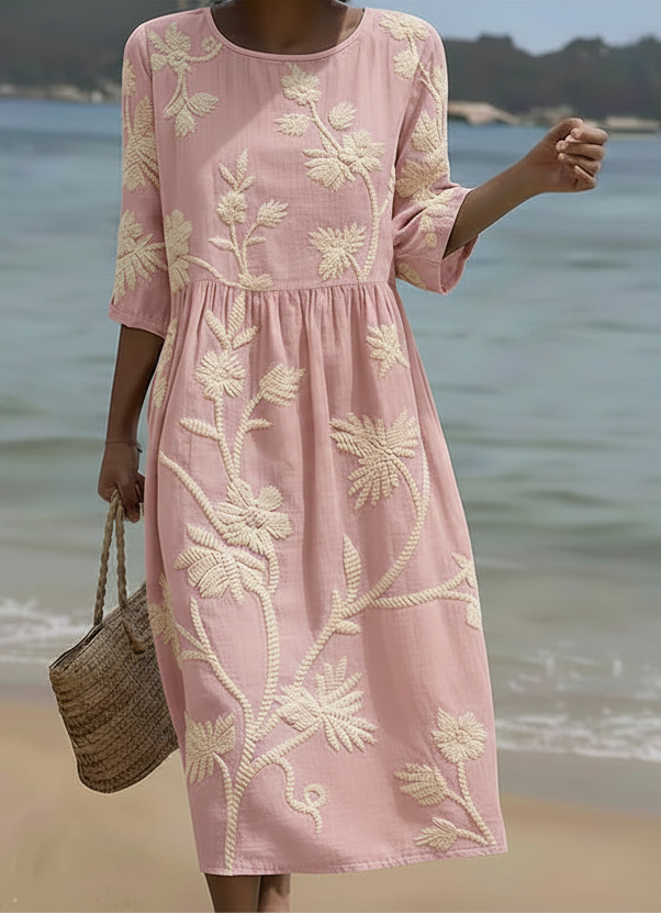 Effortless Pink Floral Midi Dress for Women