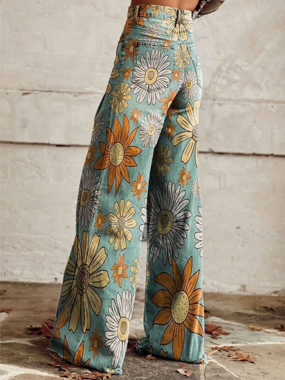 Comfortable Yellow Floral Wide Leg Pants for Women