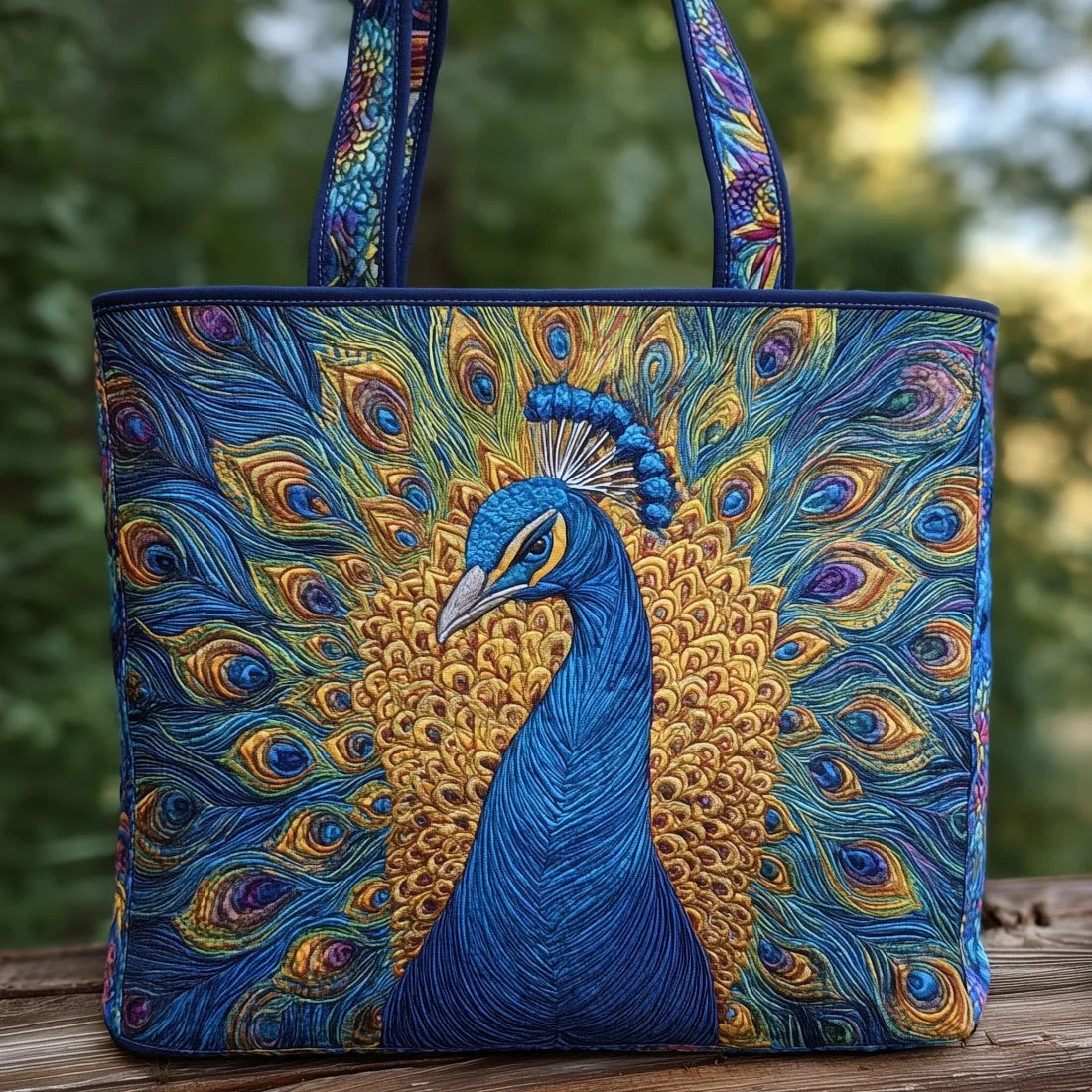 Stylish Blue Tote Bag for Women with Peacock Design
