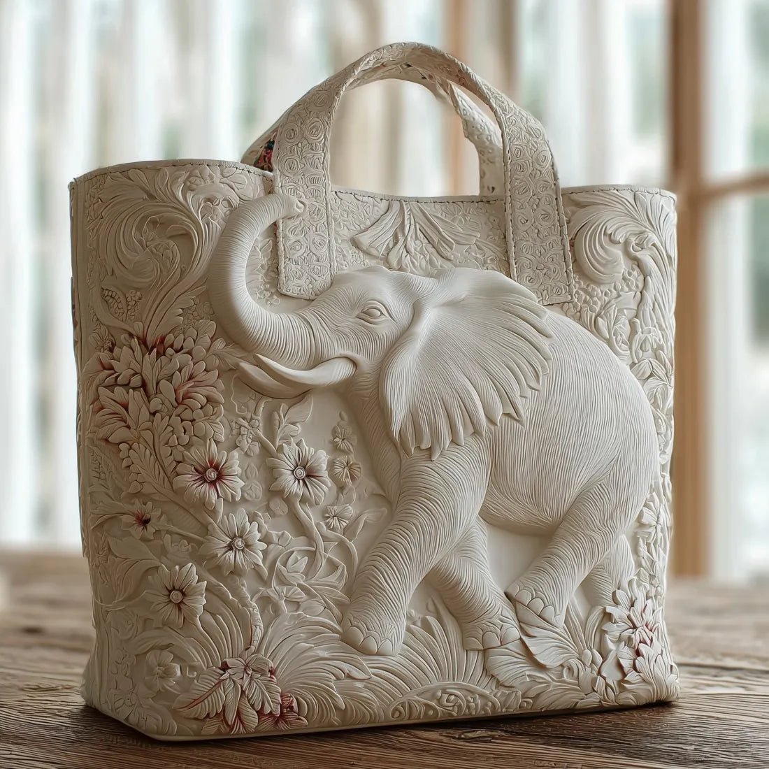 Stylish White Tote Bag for Women with Elephant Design