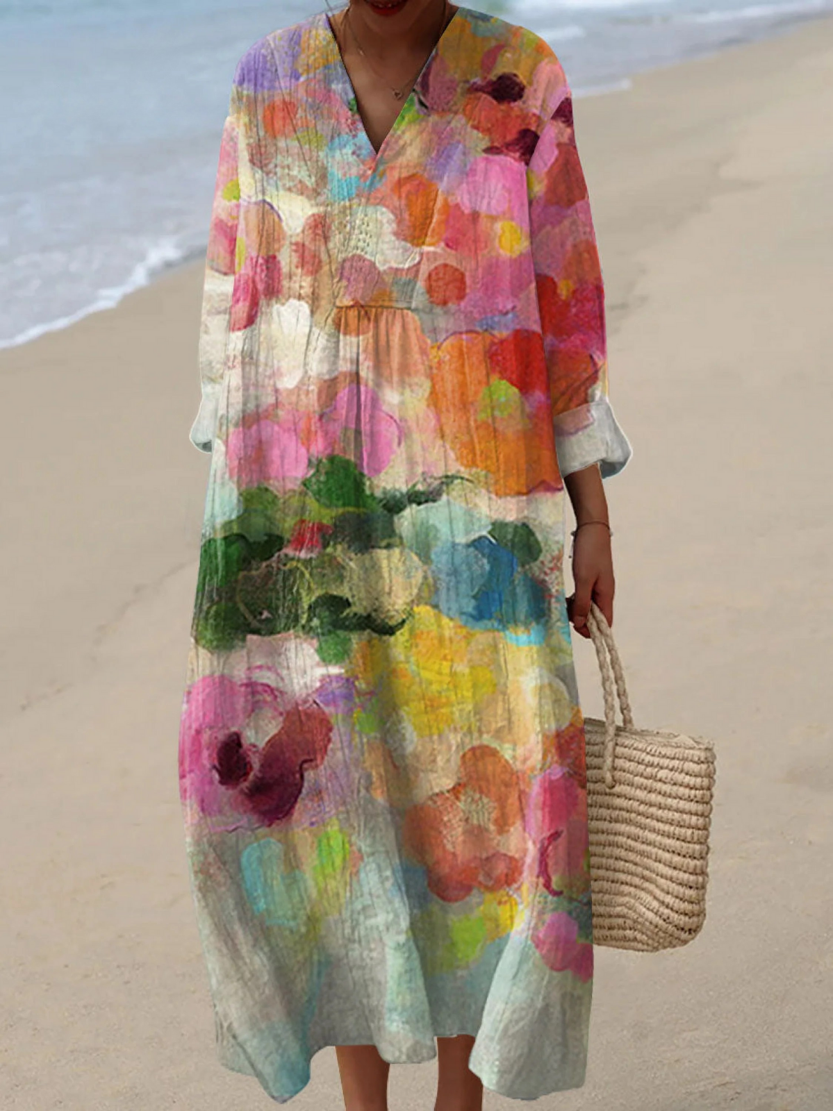 Elegant Flowy Floral Mini Dress for Women with Long Sleeve Vintage