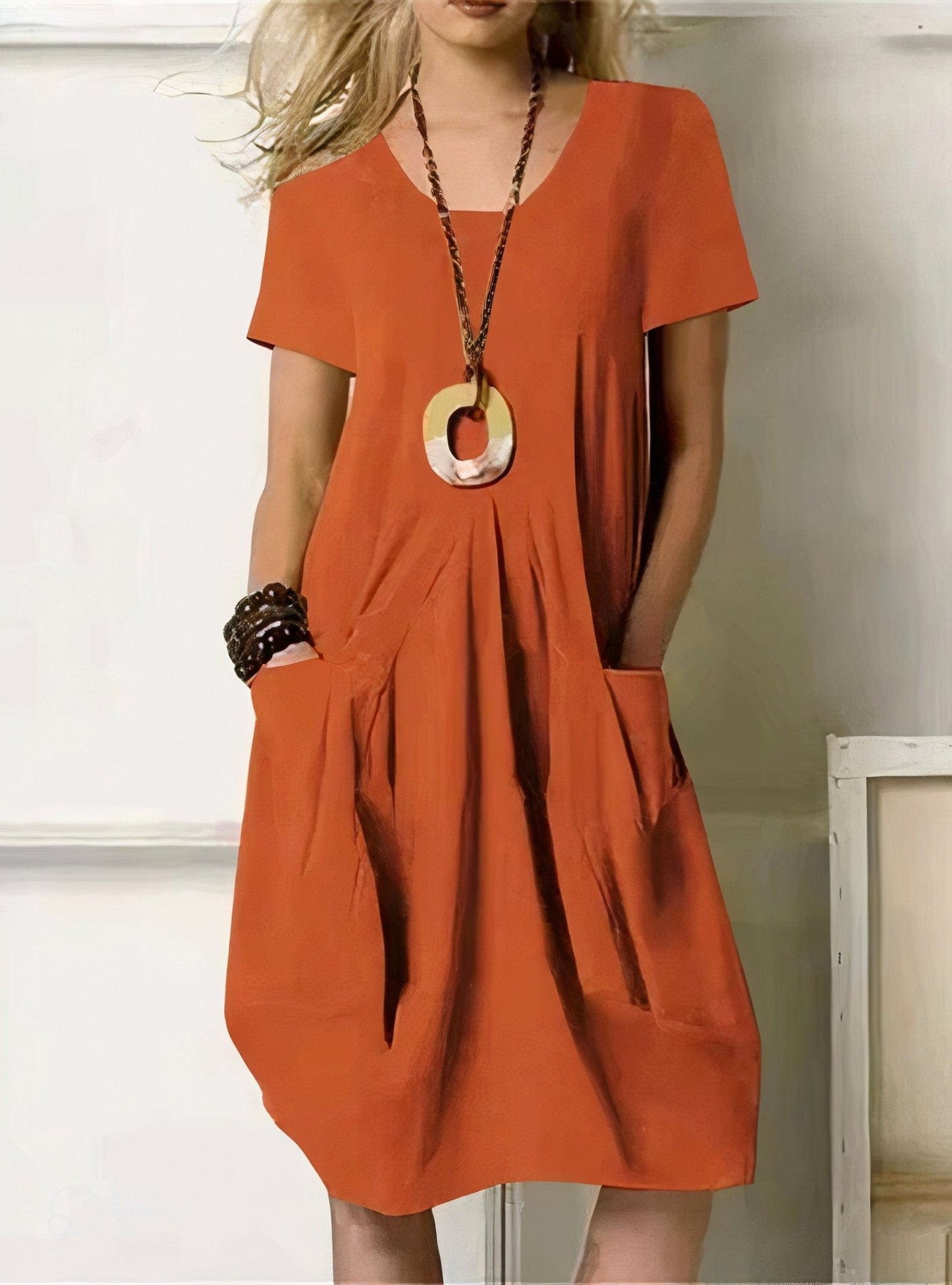 Stylish Midi Dress for Women with Round Neck