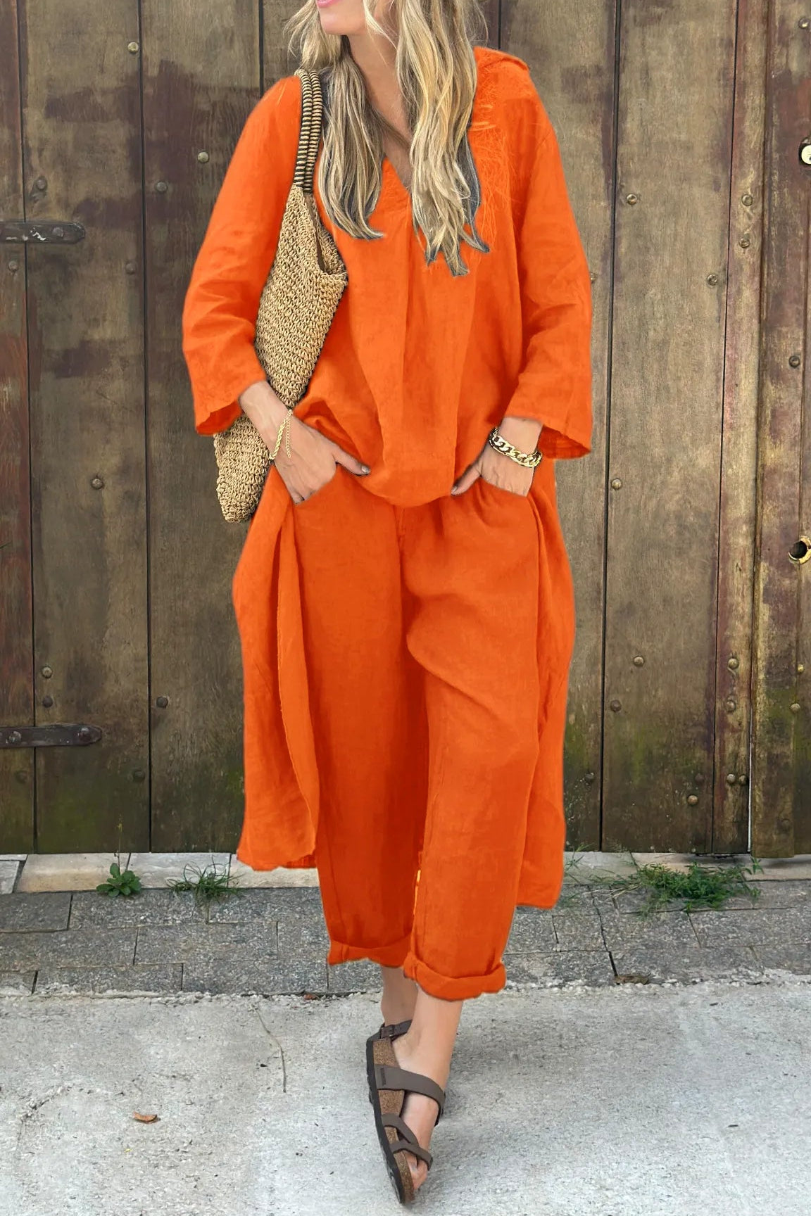 Effortless Two Piece Set for Women with V Neck