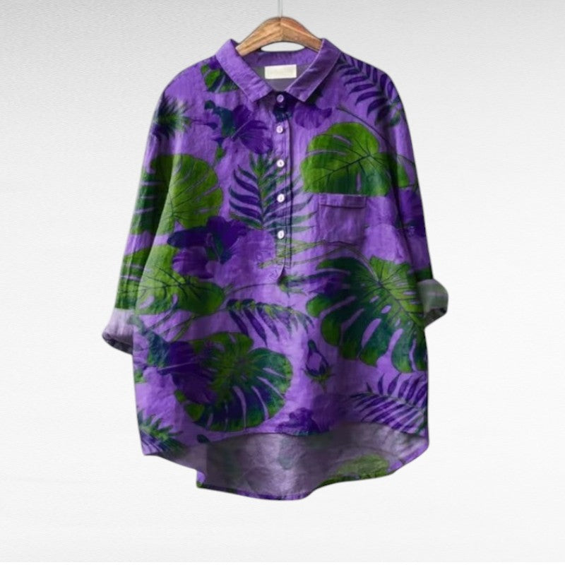 Elegant Purple Blouse for Women with Long Sleeve Retro
