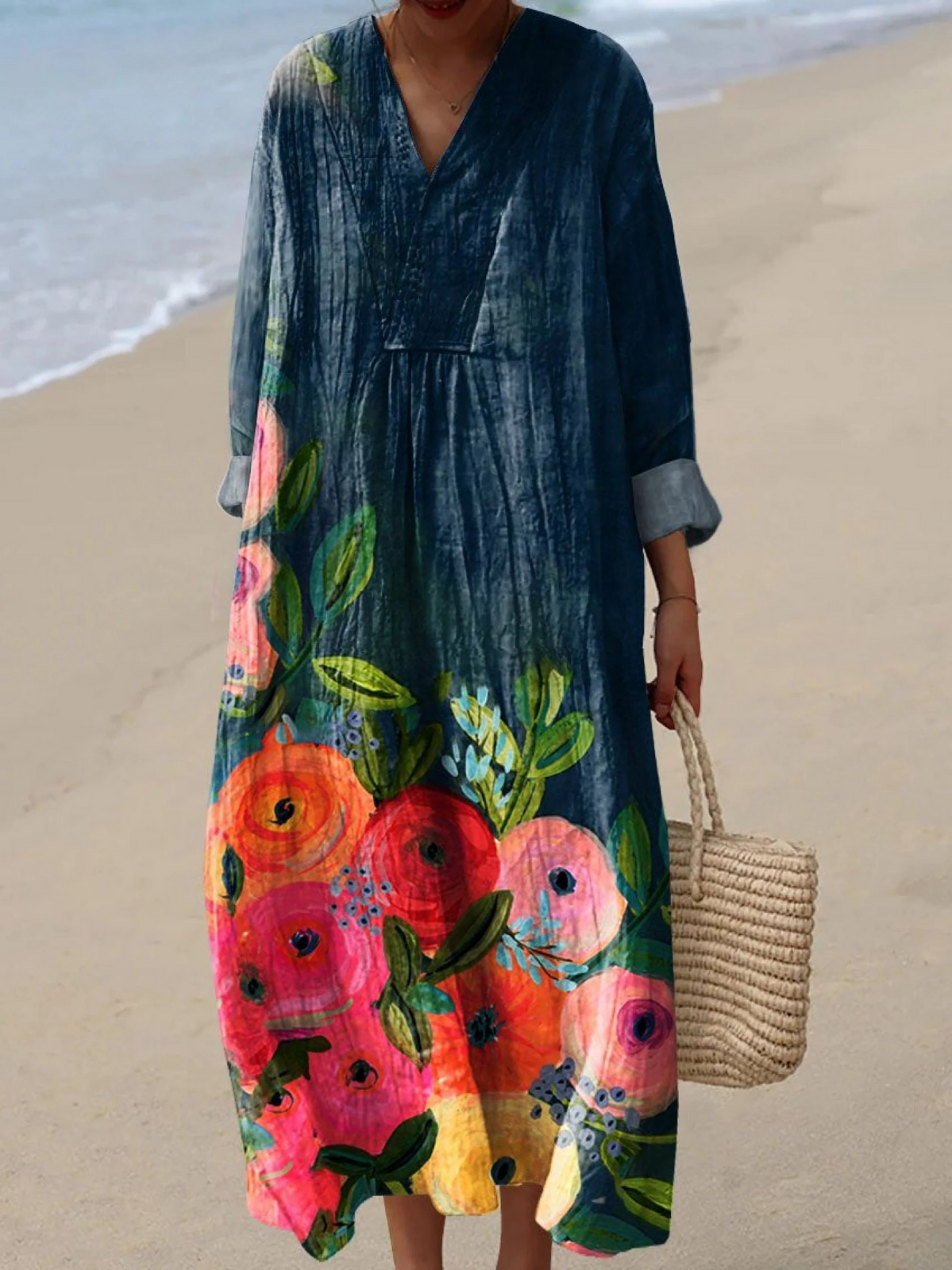 Elegant Floral Mini Dress for Women with Long Sleeve