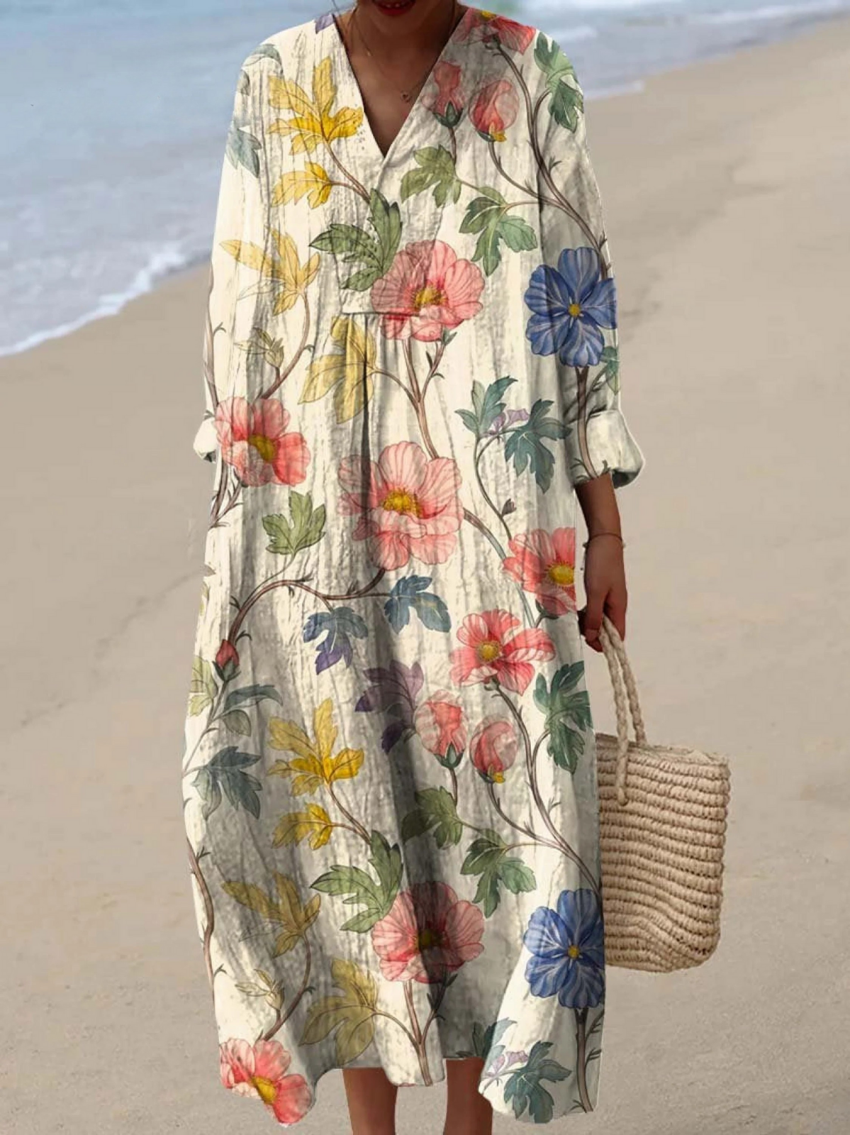 Elegant Floral Mini Dress for Women with Long Sleeve Vintage