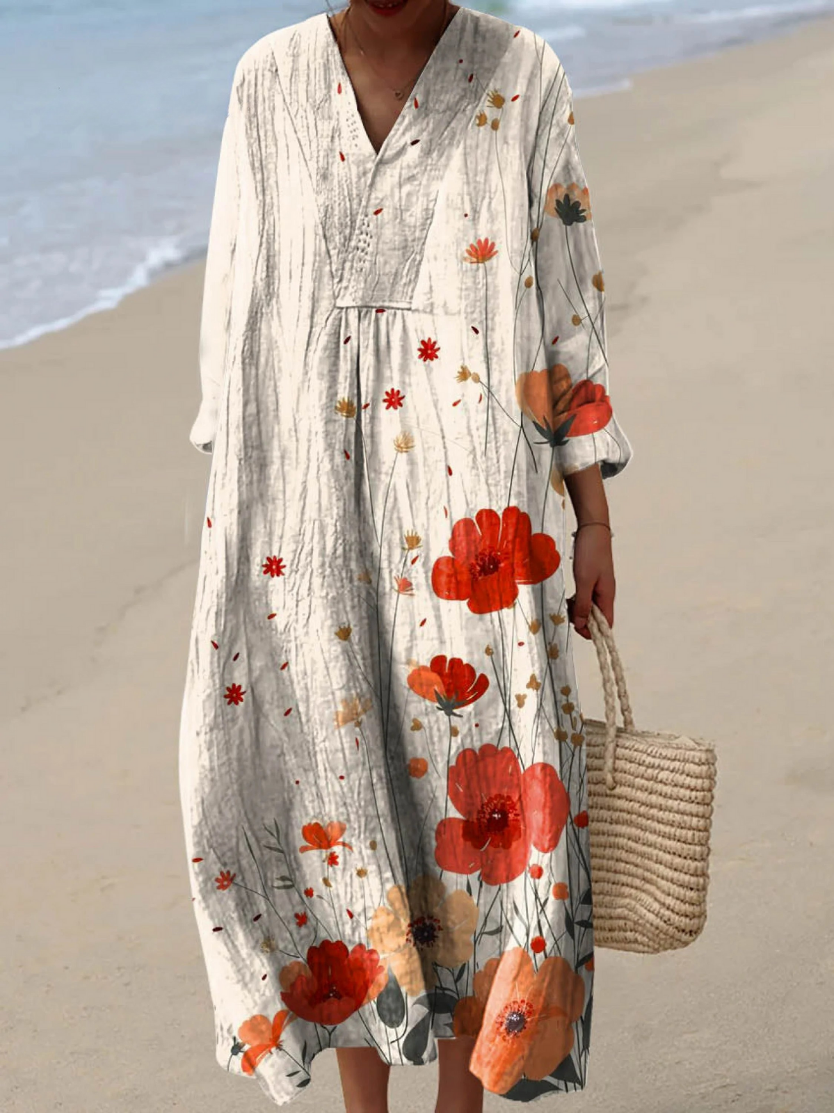 Effortless Floral Mini Dress for Women with Long Sleeve