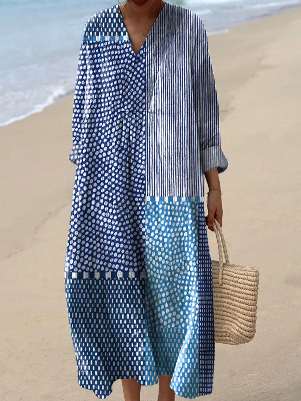 Stylish Polka Dot Dress for Women with Long Sleeve