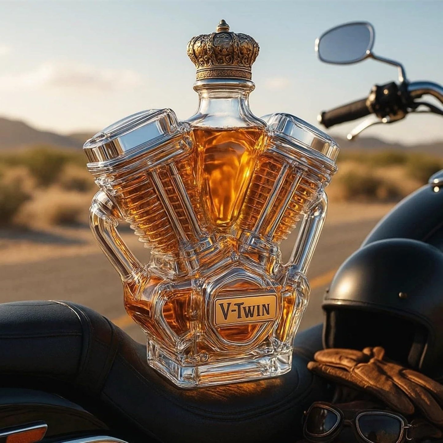 Stylish Whisky Decanter Bottle Gift Set with V Twin Design