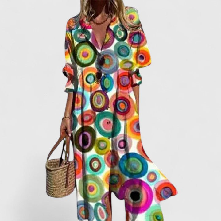 Effortless Floral Print Shirt Dress for Women with Button Down Long Sleeve Midi Style