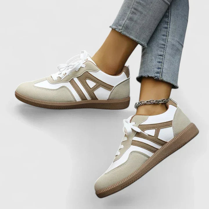 Stylish Orthopedic Sneakers for Women with Retro Trainer Suede Panel Lace Up Gum Sole Casual Style