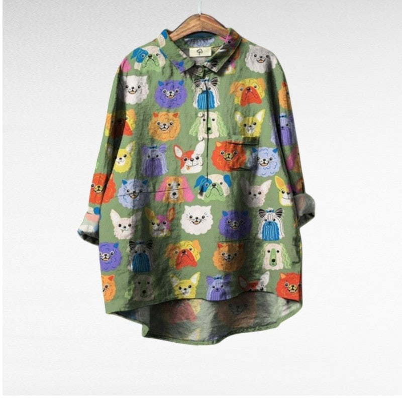 Effortless Printed Blouse for Women with Long Sleeve
