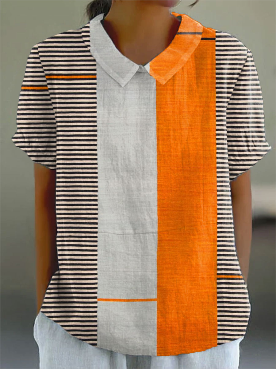 Elegant Striped Blouse for Women with Color Block