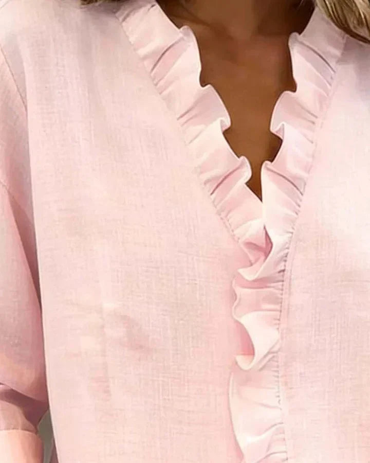 Stylish Blouse for Women with V Neck Long Sleeve Ruffled