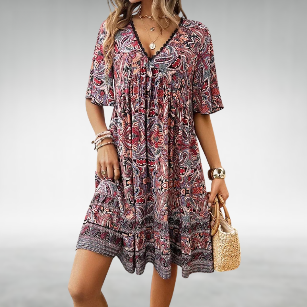 Effortless Sundress for Women with V-Neck Flutter Sleeve Paisley Print Tiered Ruffle Hem Casual Mini Style