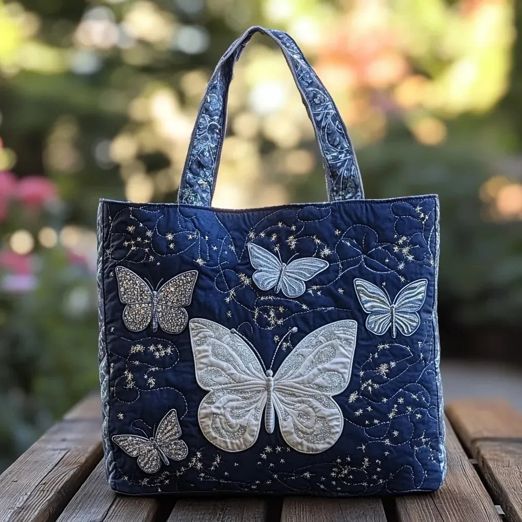 Stylish Blue Tote Bag for Women with Butterfly Design