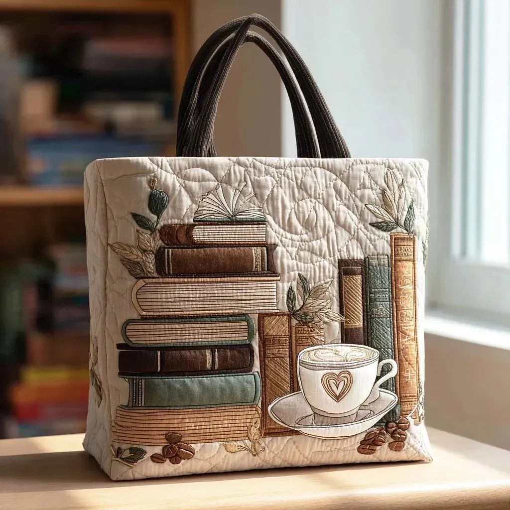Stylish Beige Tote Bag for Women with Retro Book Design