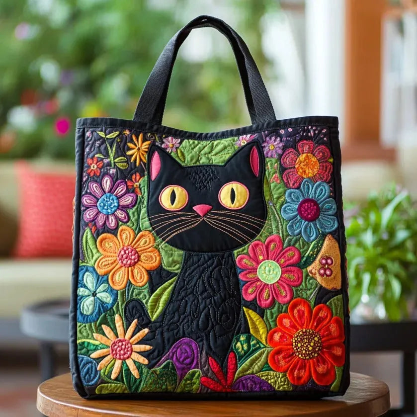 Elegant Floral Tote Bag for Women with Cat Design