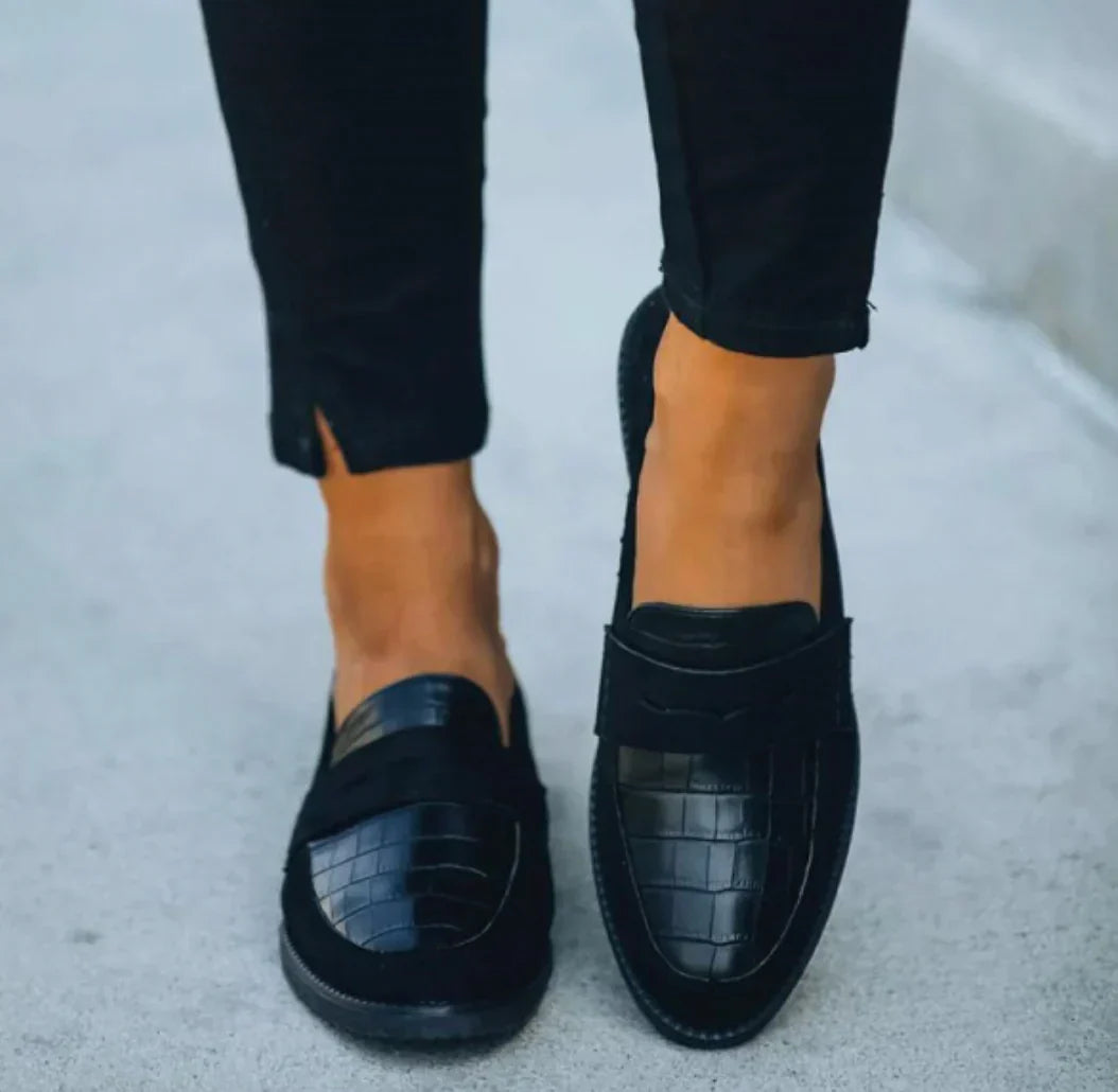 Comfortable Black Loafers for Women with Orthopedic Slip On Cushioned Style