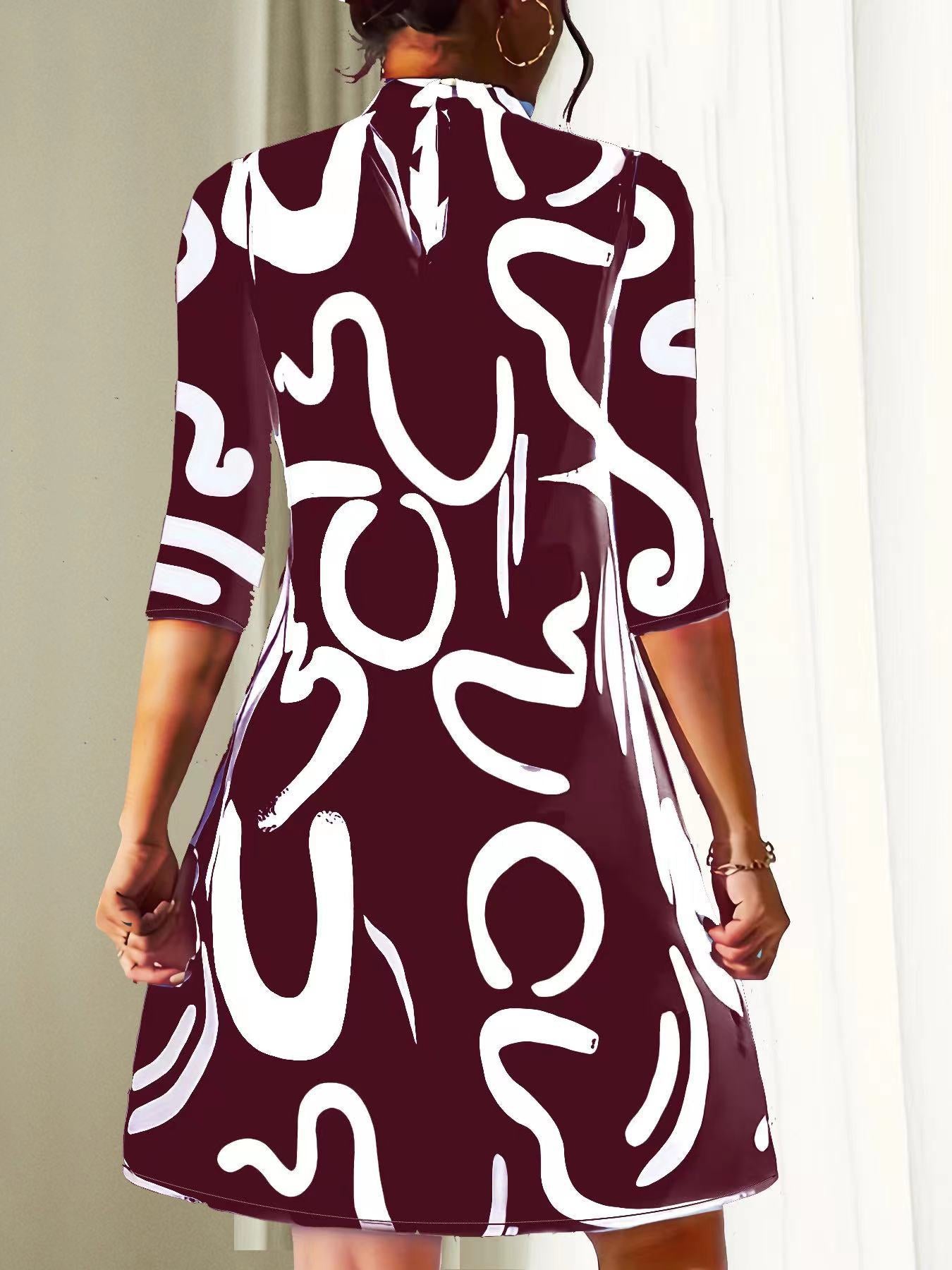 Elegant Dress for Women with Round Neck Elbow Sleeve