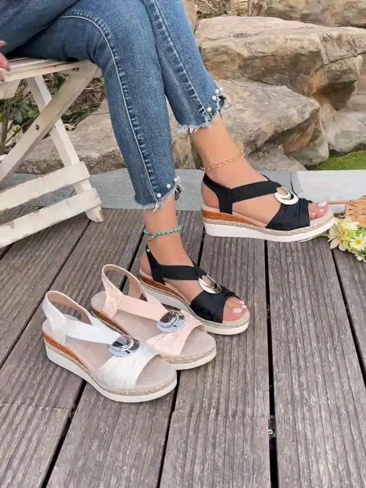 Comfortable Platform Sandals for Women with Braided Open Toe Slip On Style