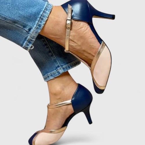 Comfortable Color Block Heels for Women with T Strap Style
