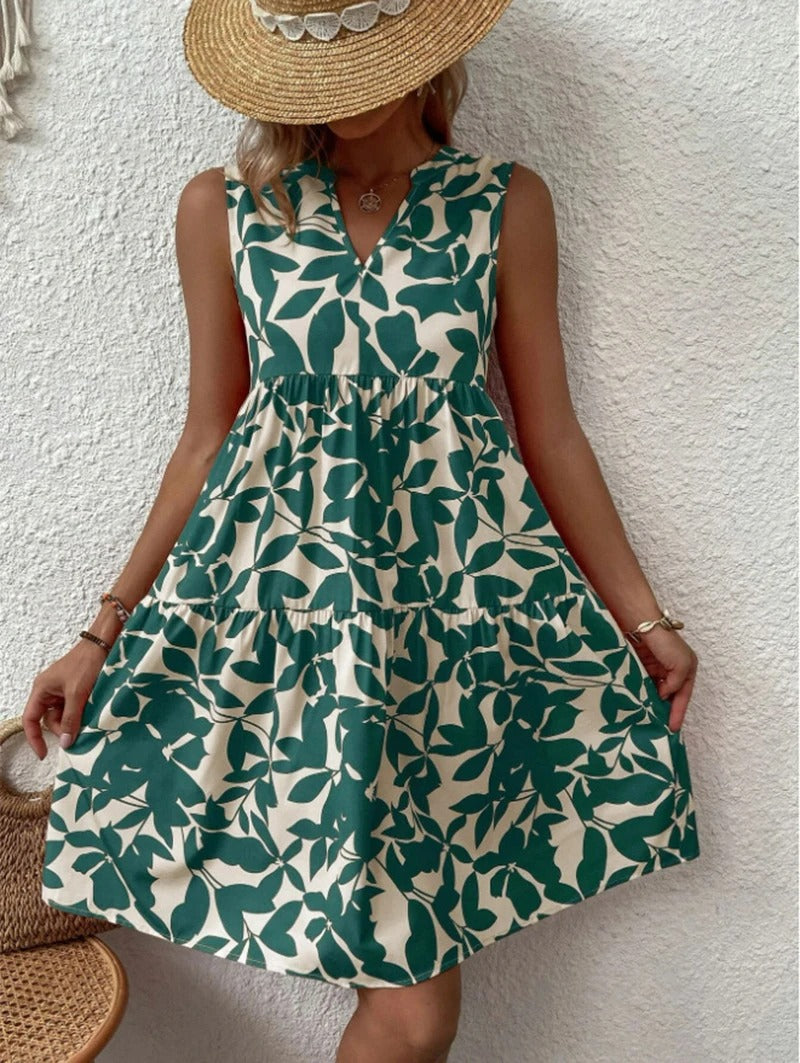 Effortless Floral Mini Dress for Women with V Neck Sleeveless