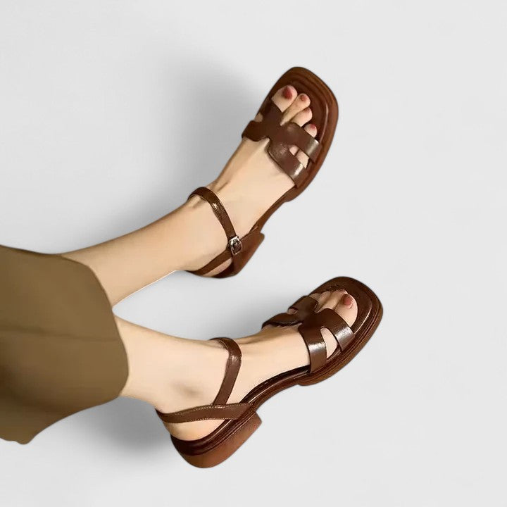 Comfortable Sandals for Women with Toe Loop Triple Strap Flat Sole Minimalist Leather Style