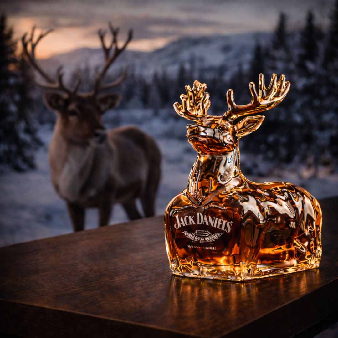 Stylish Whisky Decanter Bottle Gift Set with Reindeer Design
