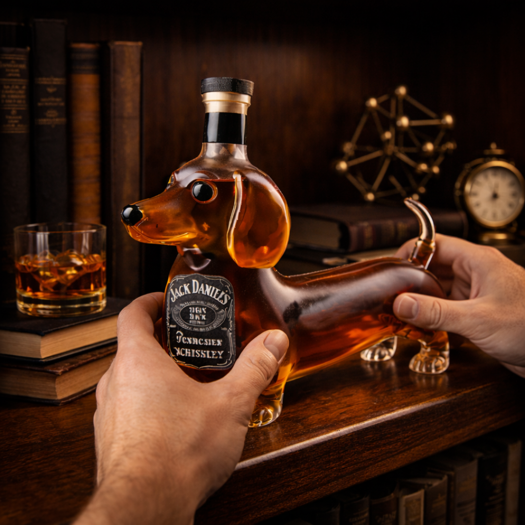 Stylish Whisky Decanter Bottle Gift Set with Dachshund Design