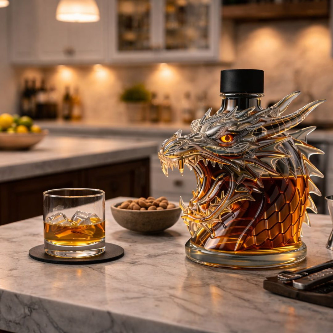 Stylish Whisky Decanter Bottle Gift Set with Dragon Design