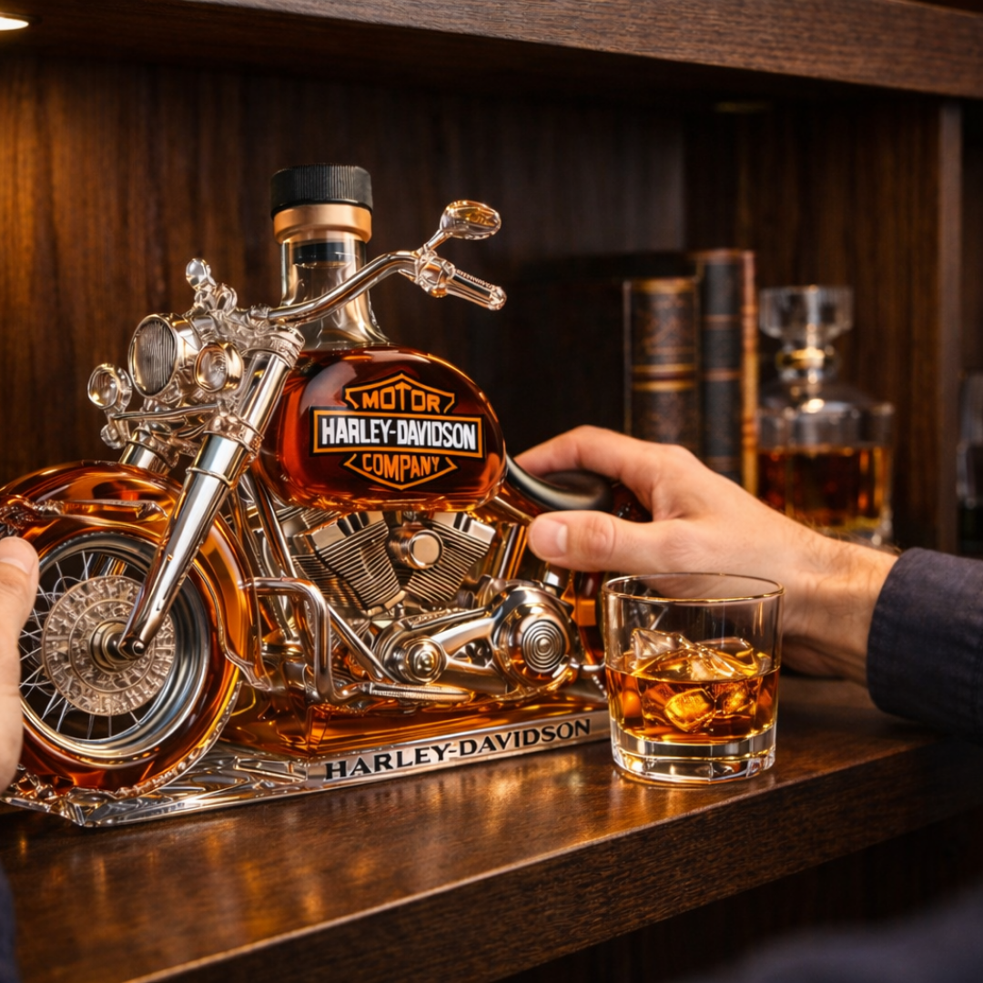 Stylish Whisky Decanter Bottle Gift Set with Motorcycle Design
