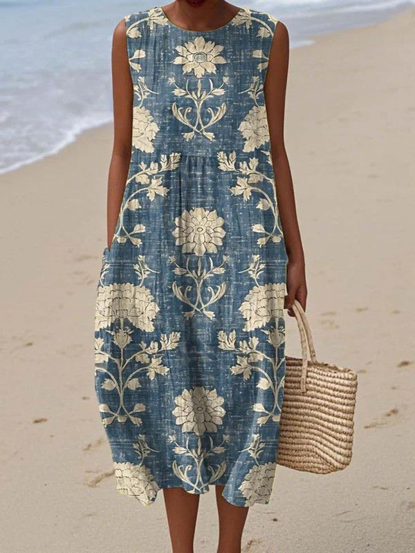 Stylish Floral Midi Dress for Women with Sleeveless Casual Style