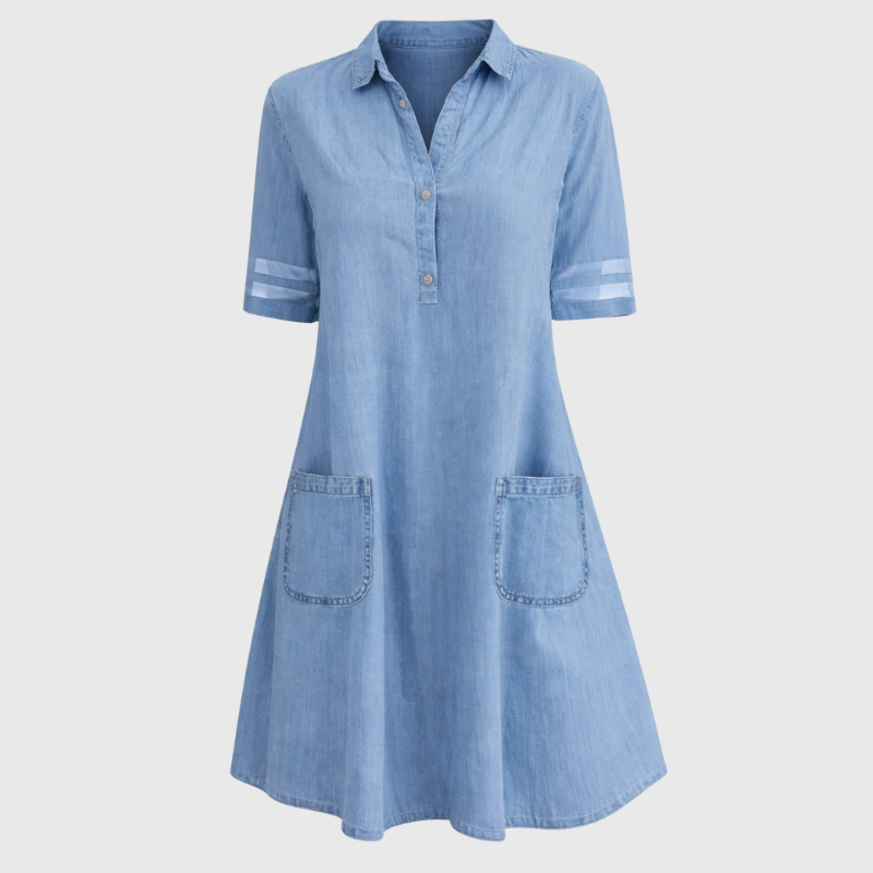 Stylish Blue Denim Wrap Mini Dress for Women