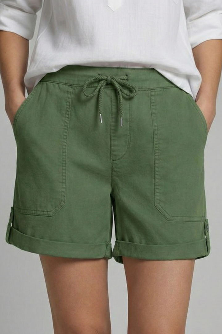 Comfortable Drawstring Shorts for Women with High Waist Cuffed Hem Deep Pocket Casual Style