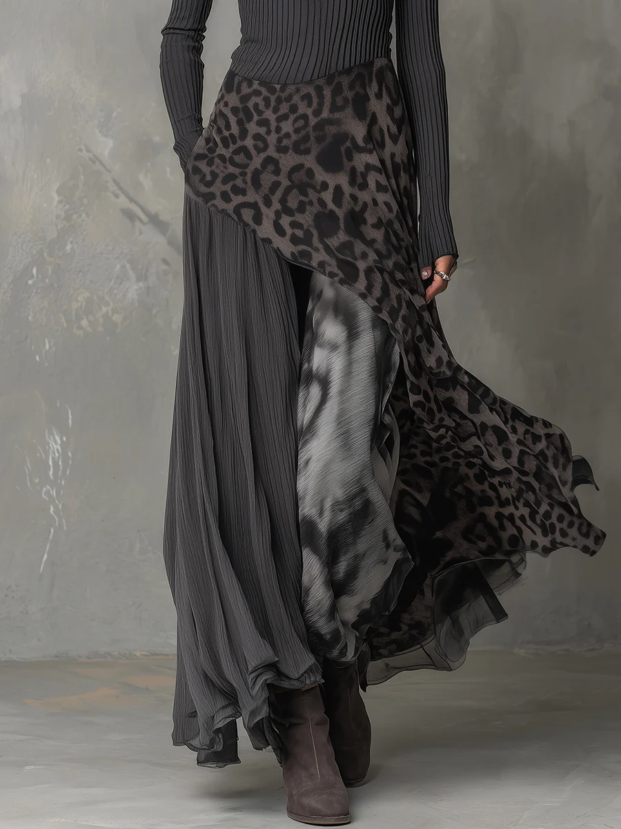 Elegant Black Leopard Maxi Dress for Women