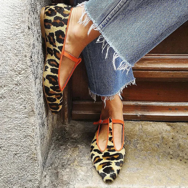 Comfortable Leopard Shoes for Women with T Strap Style