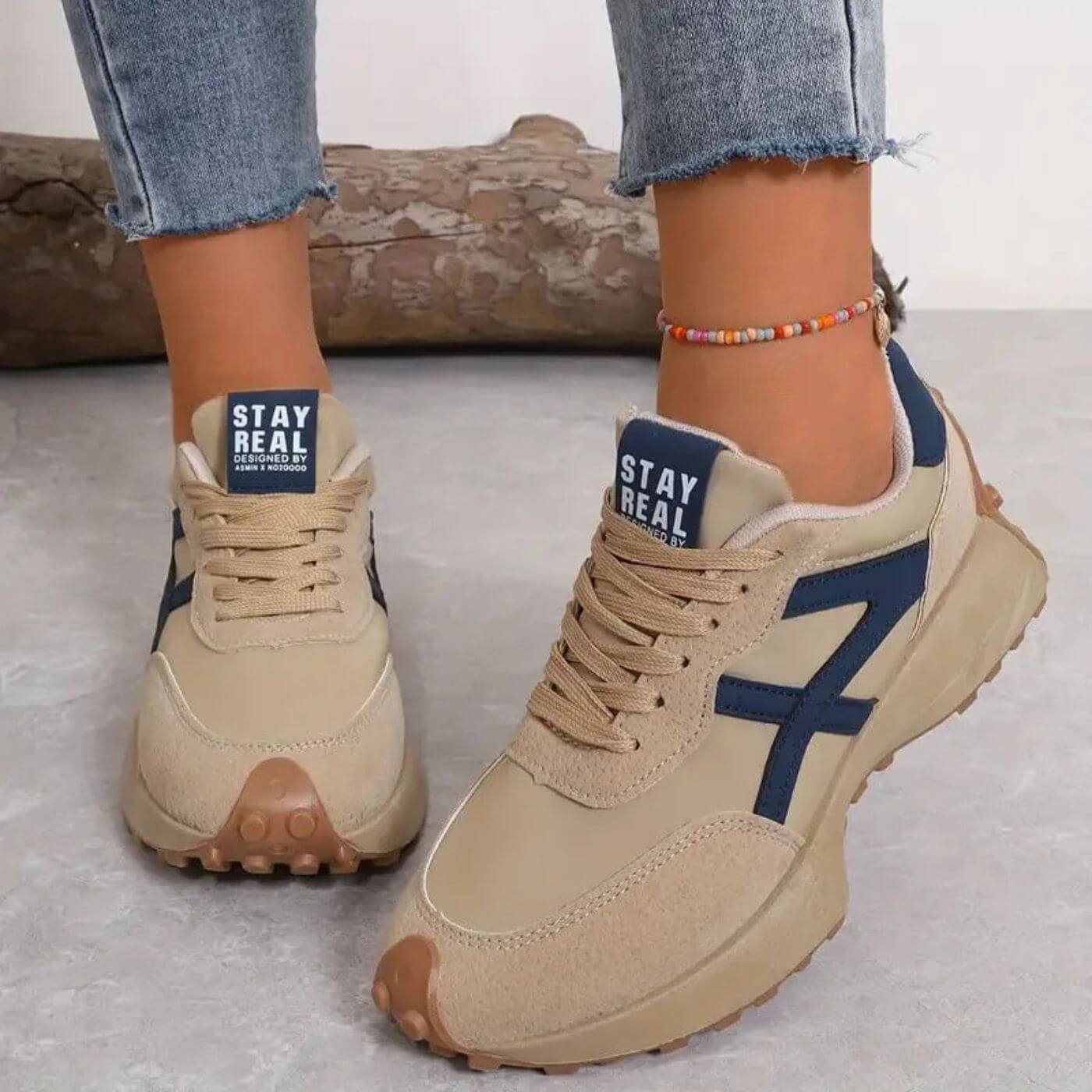 Comfortable Orthopedic Sneakers for Women with Retro Runner Mixed Panel Lace Up Casual Walking Style