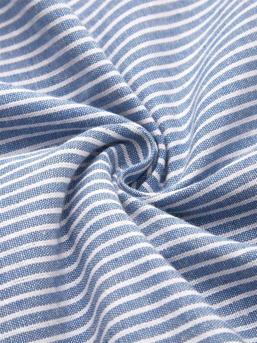 Effortless Striped Casual Dress for Women with Button Detail Short Sleeve Pocket Midi Style