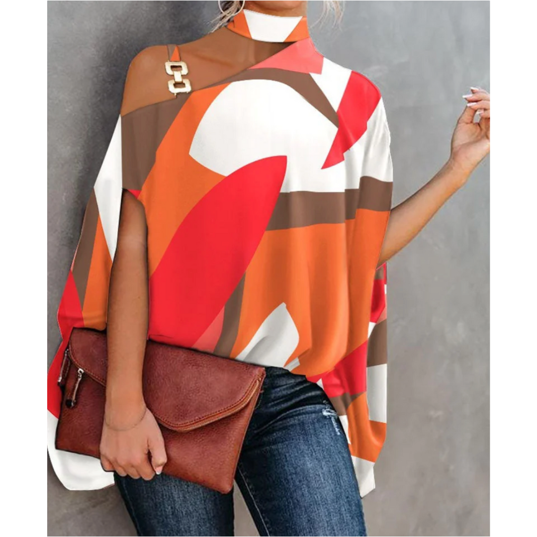 Effortless Printed Blouses for Women with Batwing Sleeve Oversized Relaxed Style