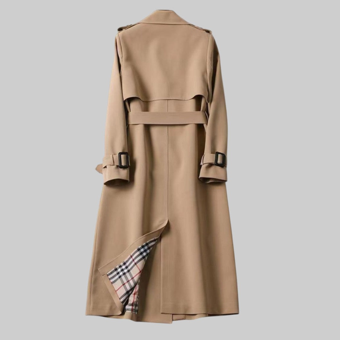 Elegant Trench Coat for Women with Notch Collar Belted Waist Long Style