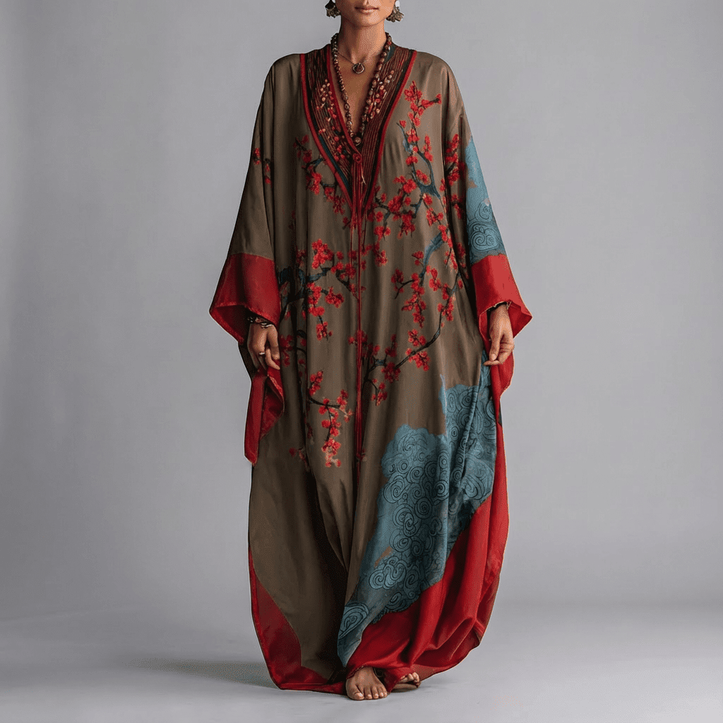 Stylish Floral Maxi Dress for Women with Batwing Sleeve